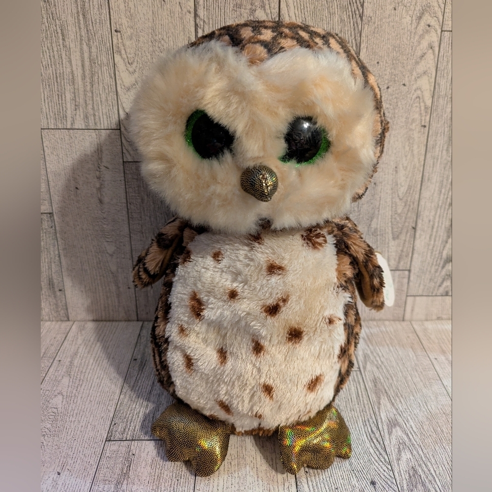 Ty Plush Owl Decor - Brown, Cream, and Gold 9" - Picture 1 of 6